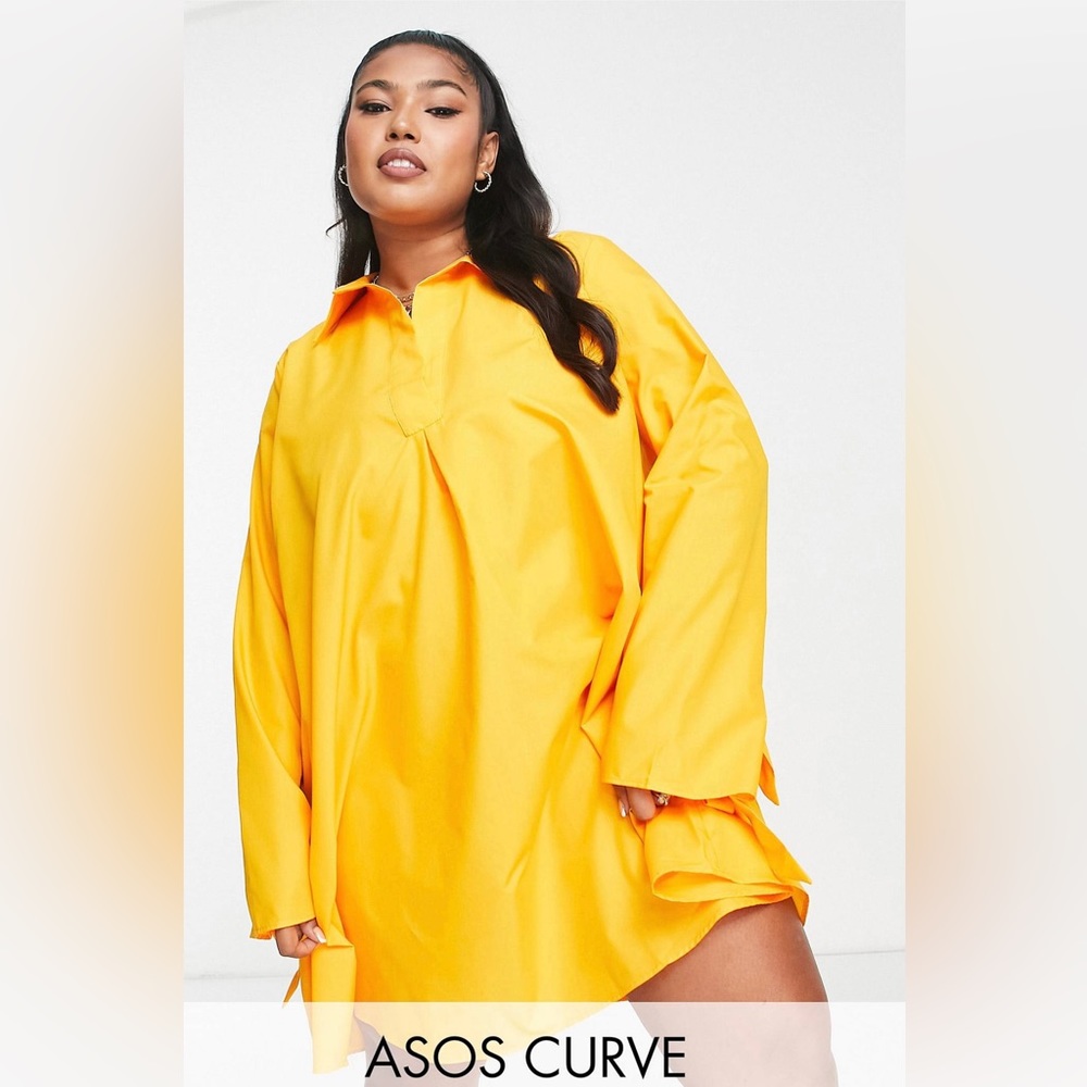 ASOS CURVE COTTON POPLIN TRAPEZE MINI DRESS
